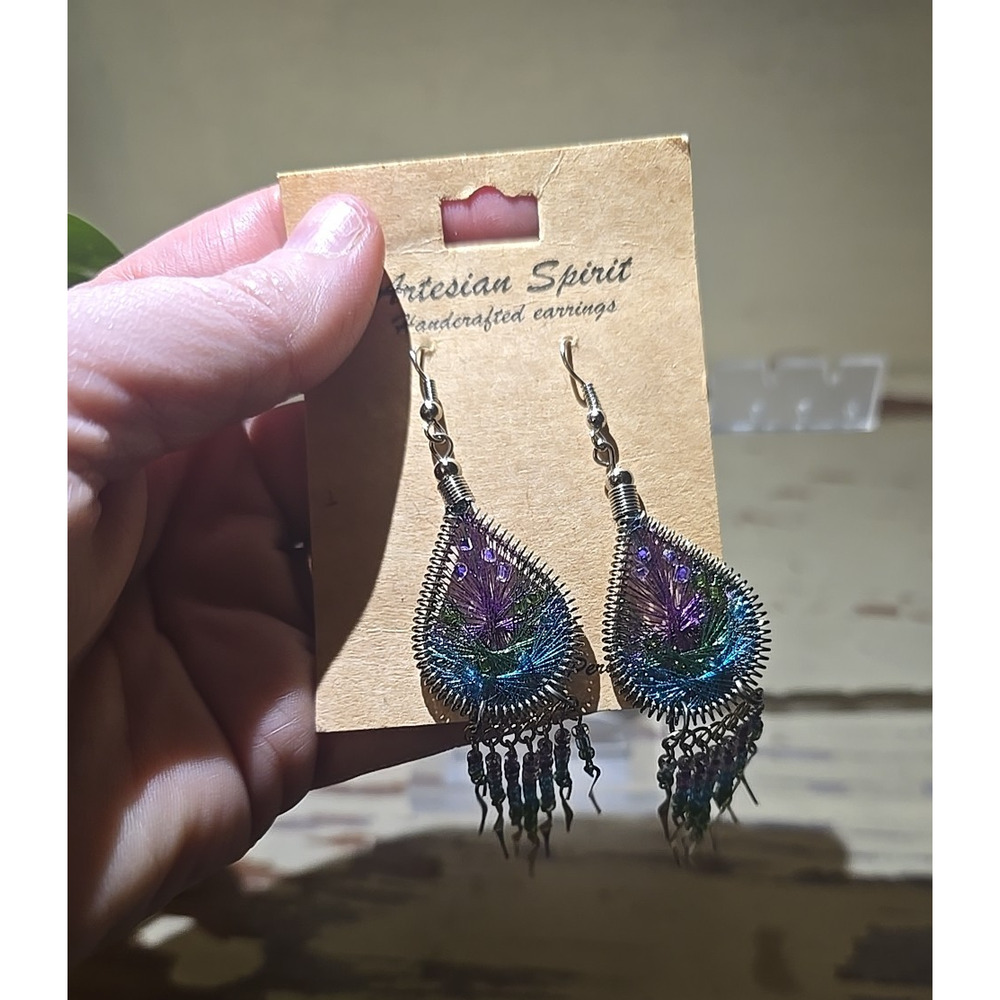 NEW Handcrafted Multicolor Beads Threaded Peruvian Boho Teardrop Dangle Earrings